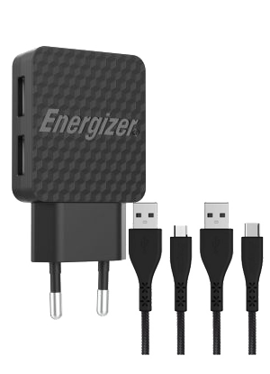 Energizer  kućni punjač 2xUSB + kabl micro USB + kabl USB tip C